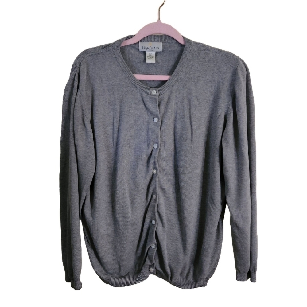 Bill Blass Premium Vintage Gray Cotton Puff Sleeve Cardigan Sweater Size XXL